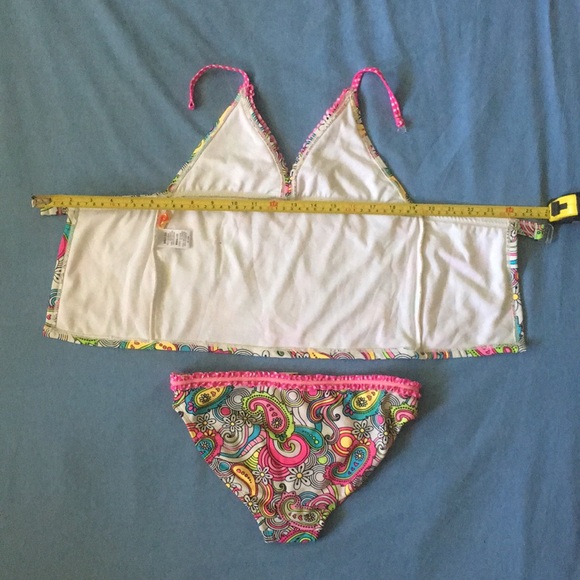 Angel Beach Size 12 Tankini Halter Clasp Color Pop Paisley Ruffle Swimsuit Girls - Picture 6 of 8